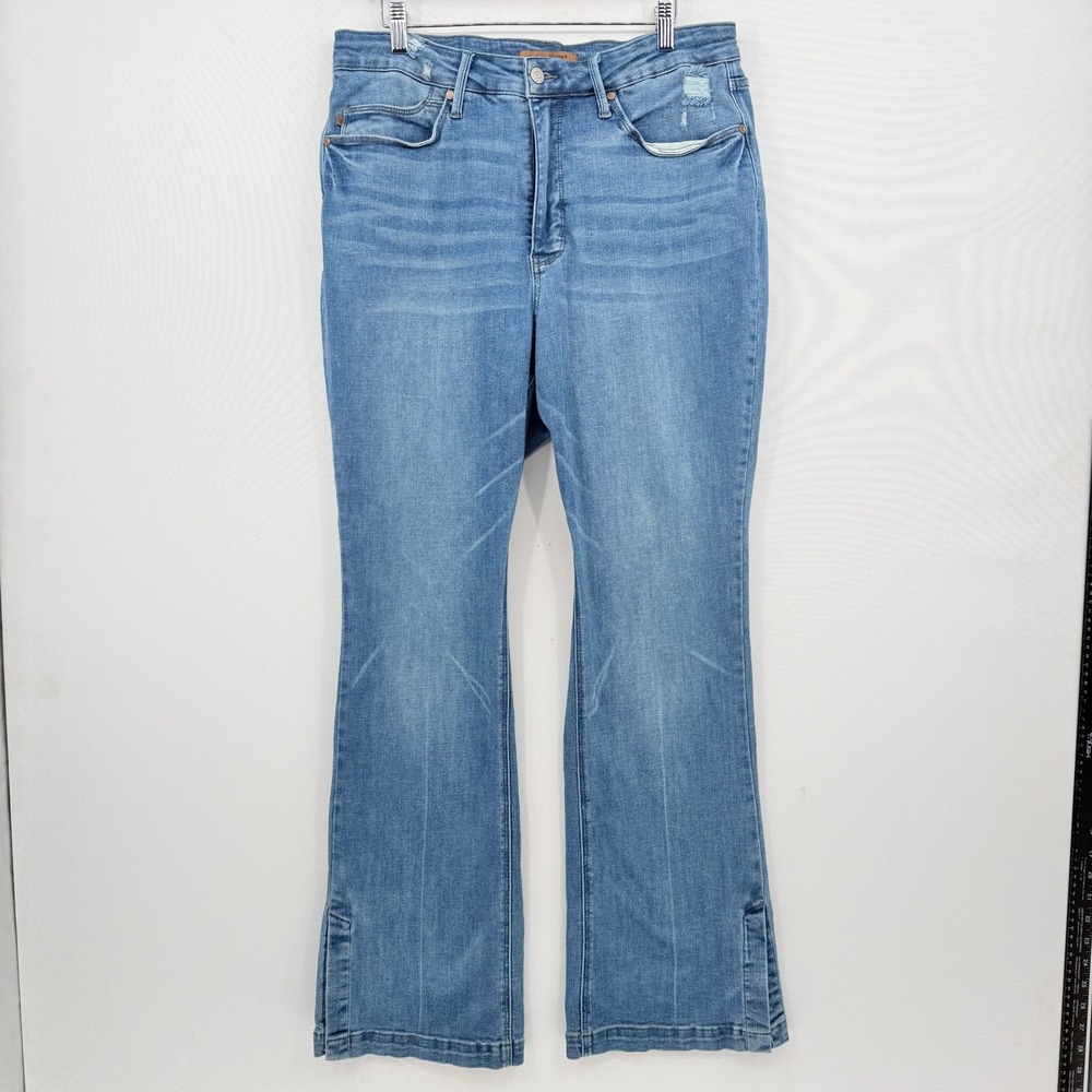 Judy Blue Flare Jeans Women 18W Blue Distressed Side Slit Boho Festival Slit